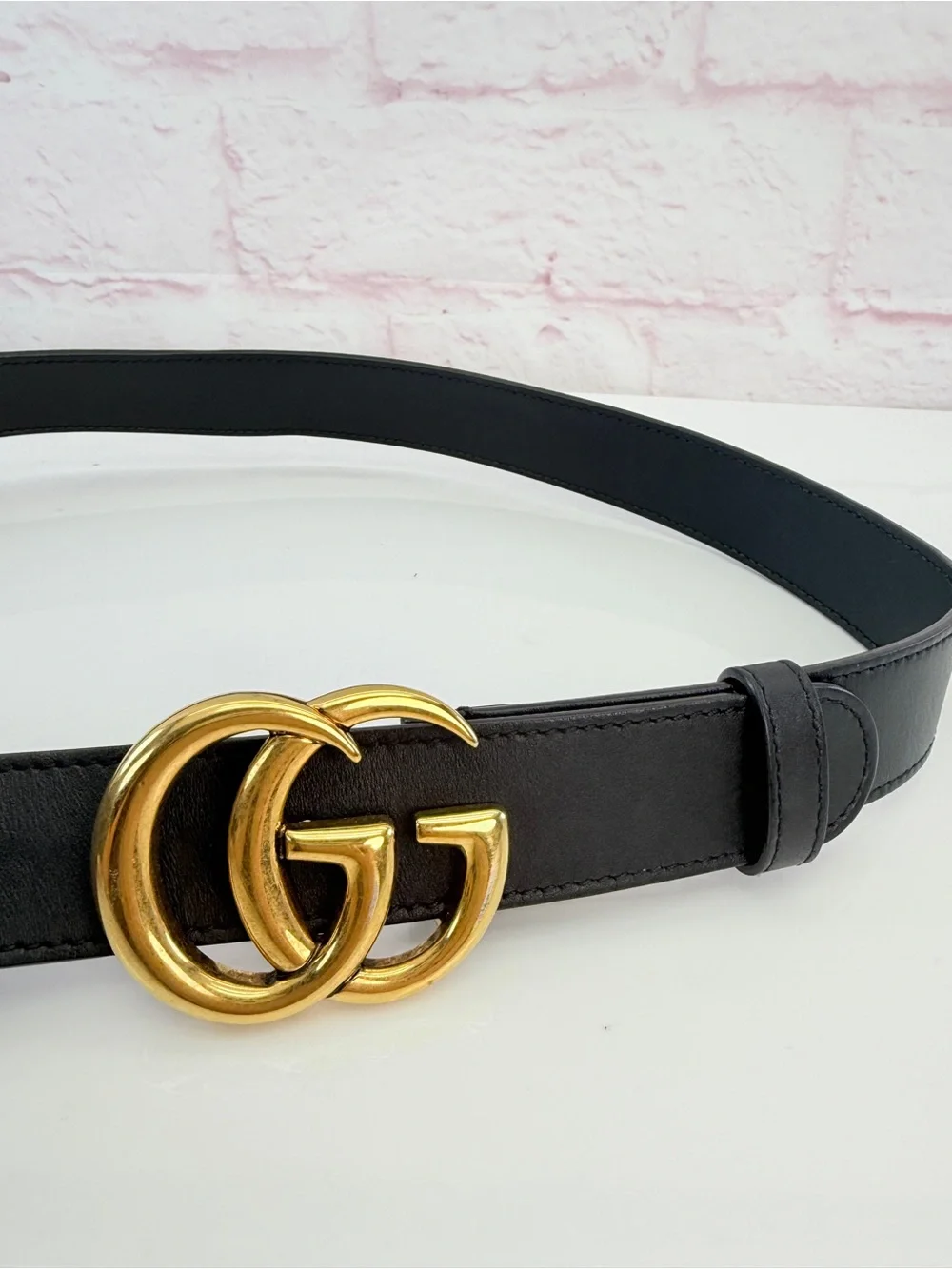 Gucci Slim Leather Marmont Gg Double Belt Black 80/32” 414516